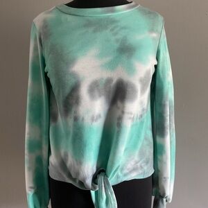 Skin Green and Blue Tie Front Relaxed Hoodie